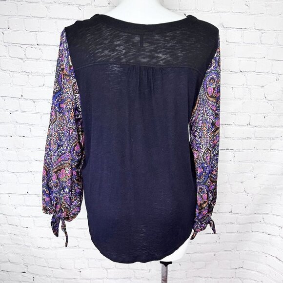 ANTHROPOLOGIE AKEMI + KIN MAYBELLE SILKY TIE PRINT SLEEVE TOP - XL - Picture 4 of 7